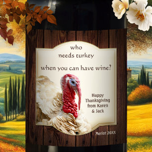 Lönsam turkiska Mörk Wood Thanksgiving Vin-etikett Vinflaska Etikett