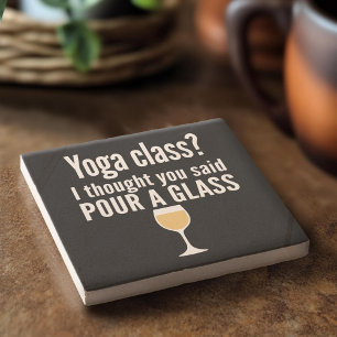 Lönsam Vin-citat - Yoga-klass? Pour a Glass Underlägg Sten