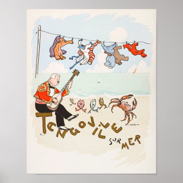 Lönsam Vintage Guitar Print Dancing Crab Music Poster (Framsidan)