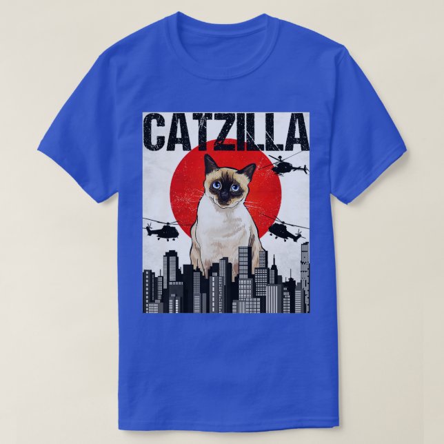 Lönsam Vintage japansk Catzilla Siamese Cat T Shirt (Design framsida)
