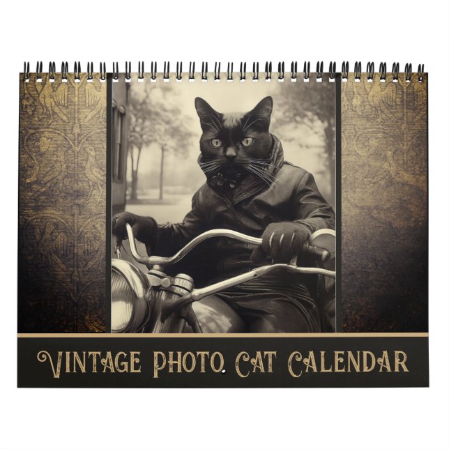 Lönsam Vintage Sepia Photo Black Cat Kalender (Omslag)
