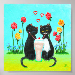 Lönsam, vit, svart katt Valentine Creationarts Poster