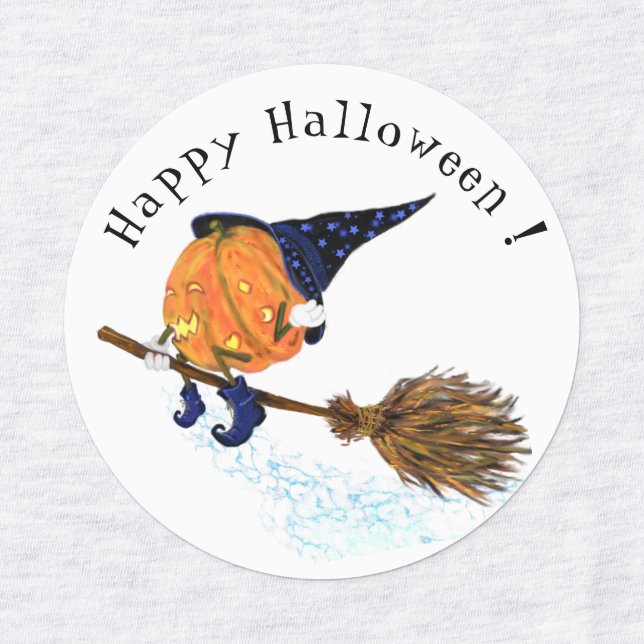 Lönsamma etiketter med Halloween Witch Pumpkin Fli (Design 3)