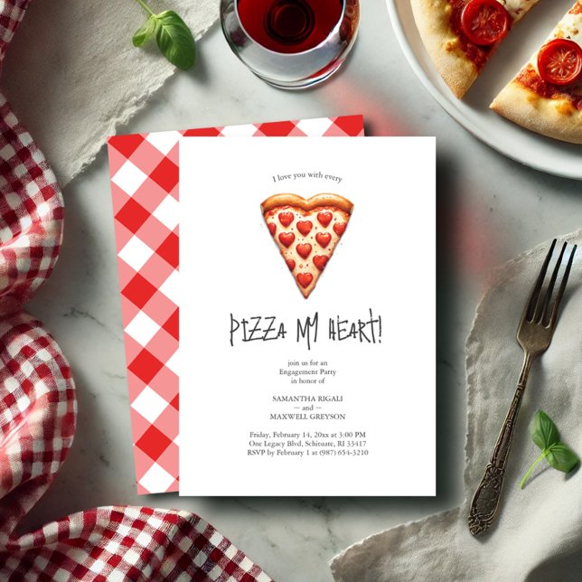 Lönsamma inbjudningar till Pizza-Förlovningsfesten (Engagement party invitations Pizza My Heart hand drawn Italian theme exclusive to Do Tell A Belle)
