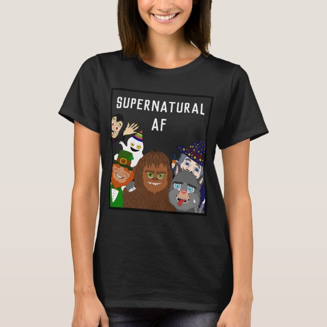 Lönsamma monster och mytikala varelser Halloween T Shirt (Framsida)