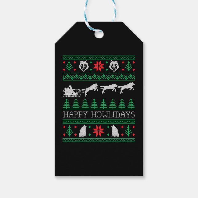 Lönsamma Vargar Varg Älskare Ugly jul Sweater Presentetikett (Framsidan)