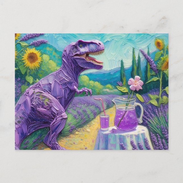 Lönsammare lila T-Rex med lavender lemonade fantas Vykort (Framsida)