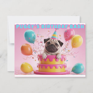 Lönsamt 3D Pug Birthday-kort Cute Hund Party Vykort