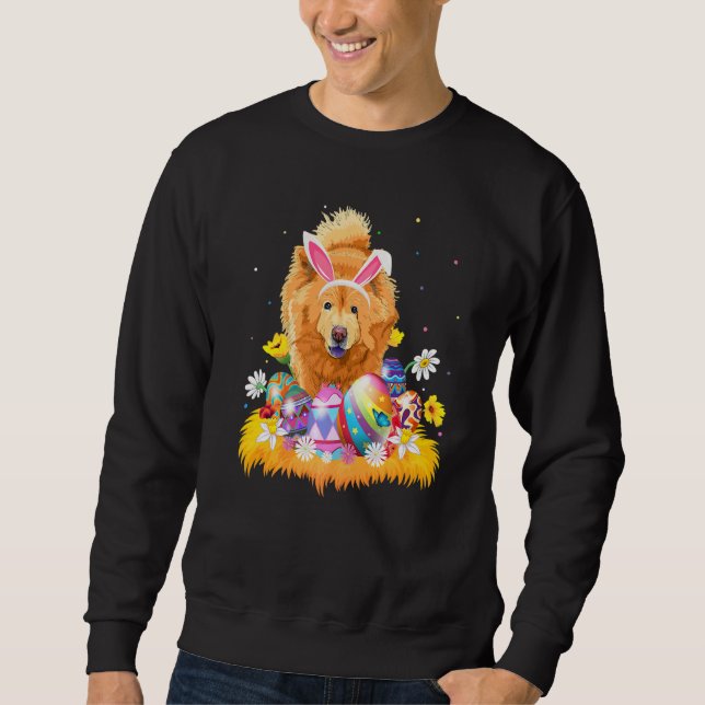 Lönsamt Påskägg Chow Chow Hund Påsk Söndag Lång Ärmad Tröja (Framsida)