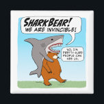 Lönsamt Shark and Bear Team upp som SharkBear Magnet<br><div class="desc">Här är en lustig tecknad med en underbar vit haj som rider på en brunbjörns rygg och säger att VI ÄR OVINCIBLE! Men björnen är söt och folk kan se dem. Tack för att du väljer den här originalsymbolen med © Chuck Ingwersen. Jag är en oberoende-artist, och jag publicerar tecknader...</div>