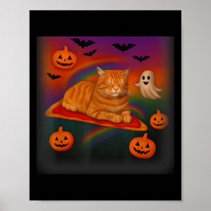 Lönt Galaxy-katt i rymdkattan Riding Pizza Halltos Poster
