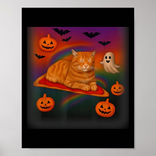 Lönt Galaxy-katt i rymdkattan Riding Pizza Halltos Poster (Framsidan)