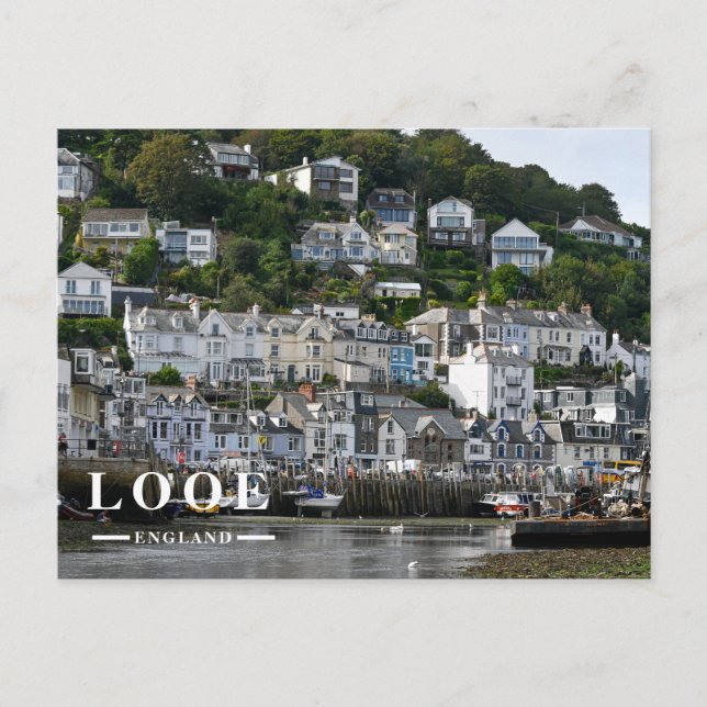 Looe Cornwall hamnstad havsutsikt  Helg Vykort (Framsida)