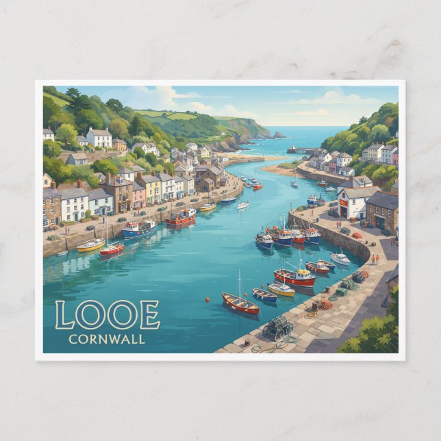 Looe hamn England Vykort (Framsida)