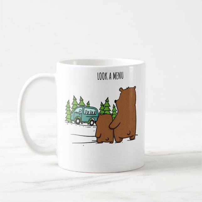 Look A Menu Funny Bear Camping Kaffemugg (Vänster)