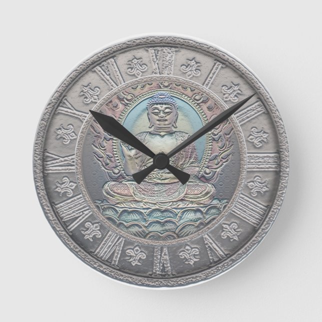 Look för Buddha vintagesilver Rund Klocka (Framsida)