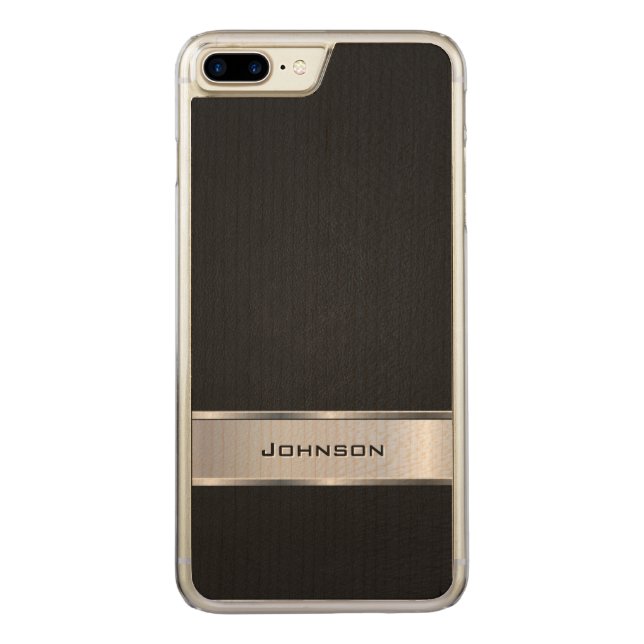 Look för elegantsvartläder med carved wood iPhone skal (Baksida)