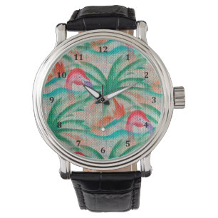 Look för FlamingopalmträdBurlap Armbandsur