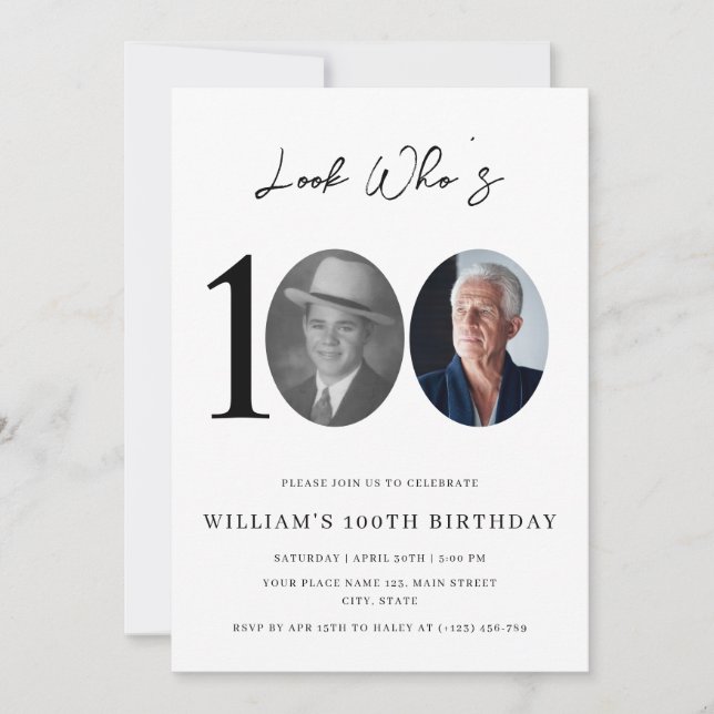 Look Who's 100 Birthday Modern Simple Photo  Inbjudningar (Framsida)