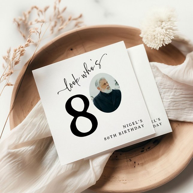 Look Who's 80! Modern Photo 80th Birthday Pappersservett (Skapare uppladdad)