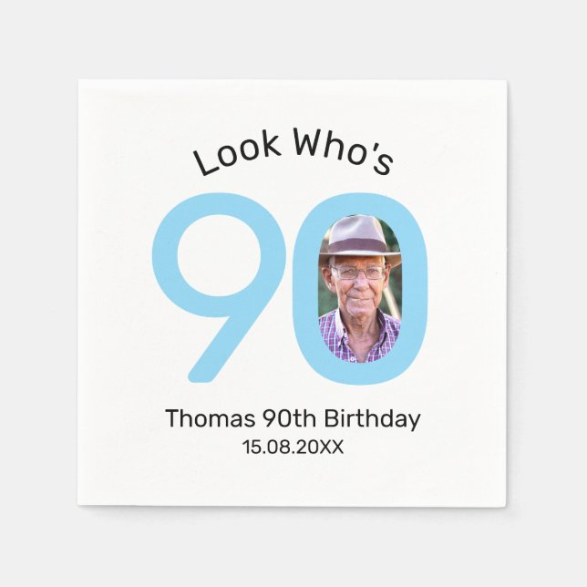 Look Who's 90 Photo 90th Birthday Party Pappersservett (Framsidan)