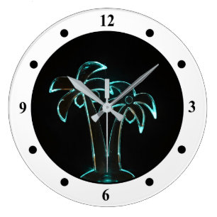 Looken av neon som tändas upp tropiska palmträd stor klocka