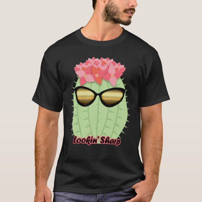 Lookin' Sharp Blooming Cactus with Sunglasses T Shirt (Framsida)