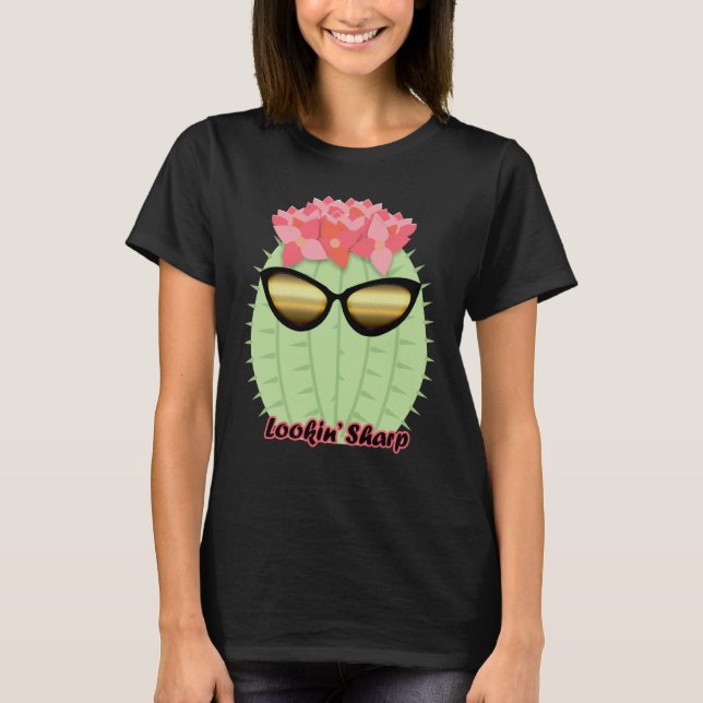 Lookin' Sharp Blooming Cactus with Sunglasses T Shirt (Framsida)
