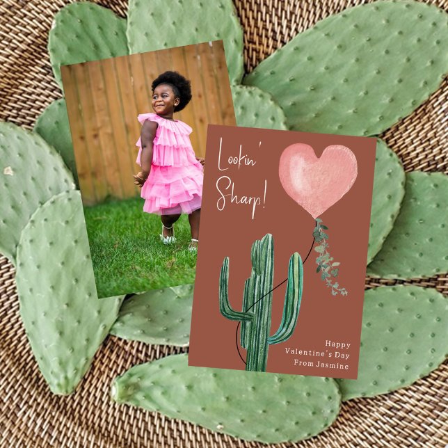 Lookin Vass Cactus Rosa Classroom Valentine Photo Kort (Skapare uppladdad)