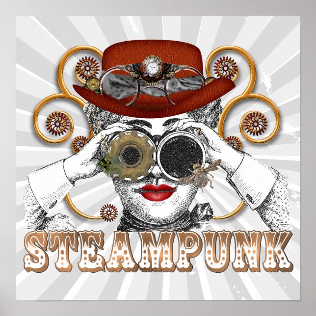 looking steampunked steampunk collage art poster (Framsidan)