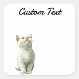 Looking Up Cat -3 | Personalized Custom Text Fyrkantigt Klistermärke