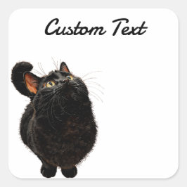 Looking Up Cat -4 | Personalized Custom Text Fyrkantigt Klistermärke