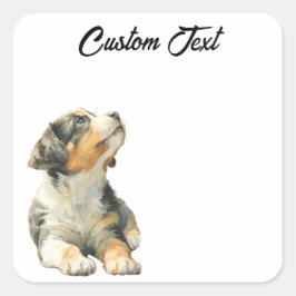 Looking Up Puppy | Personalized Custom Text Fyrkantigt Klistermärke