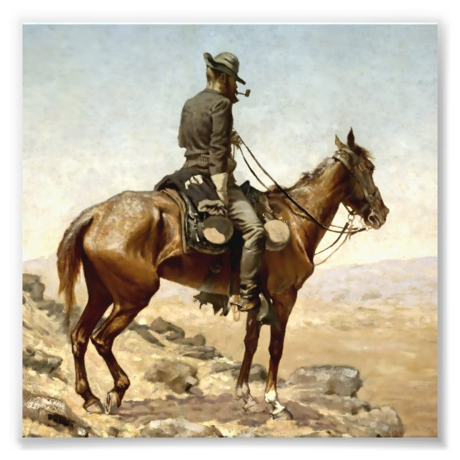 "Lookout" Cowboy Art av Frederic Remington Fototryck (Framsidan)