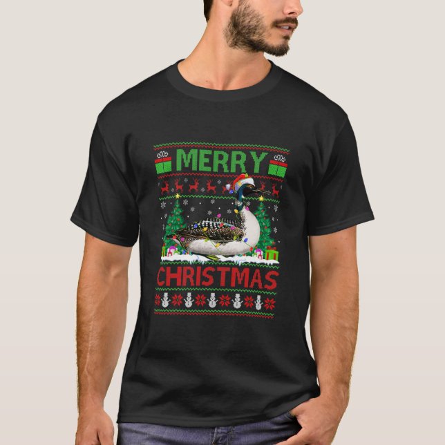 Loon Bird Älskare Julafton Lighting Santa Ugly Loo T Shirt (Framsida)