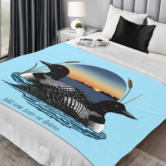 Loon Couple Sunset Blue Fleecefilt (Skapare uppladdad)