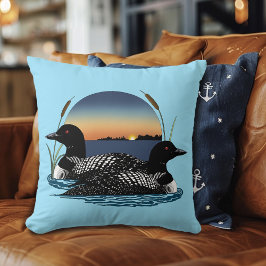 Loon Couple Sunset Blue Kudde