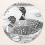 Loon Family Underlägg Papper Rund<br><div class="desc">Loon-familjen flytande på sjö</div>