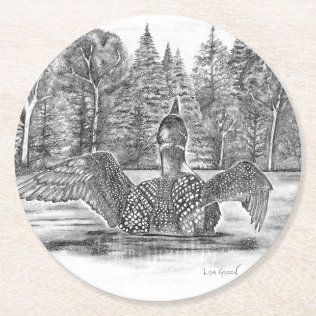 Loon Förbereder för start Underlägg Papper Rund (Framsidan)