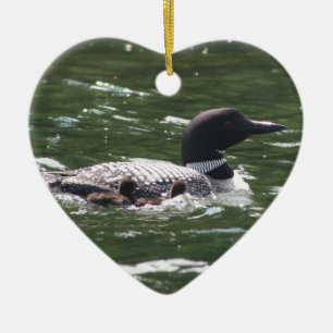 Loon med babyar 2 julgransprydnad keramik