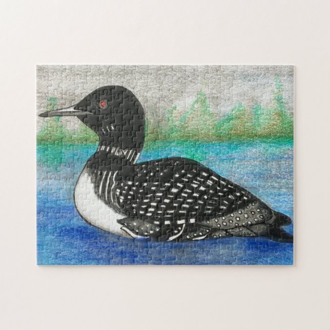 Loon Painting Wildlife Watercolor Art Pussel (Horisontell)