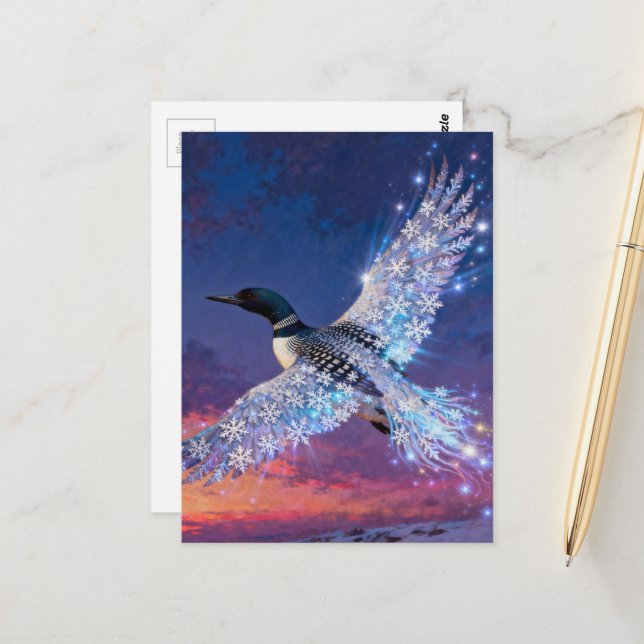 Loon Rising From the Ice Phoenix Vykort (Fram/Back In Situ)