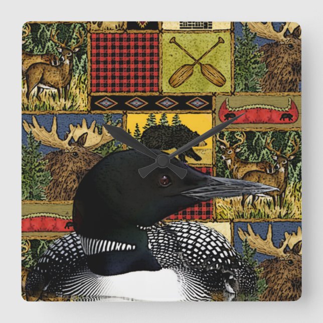 Loon Sjö Wilderness Lodge Fyrkantig Klocka (Framsida)