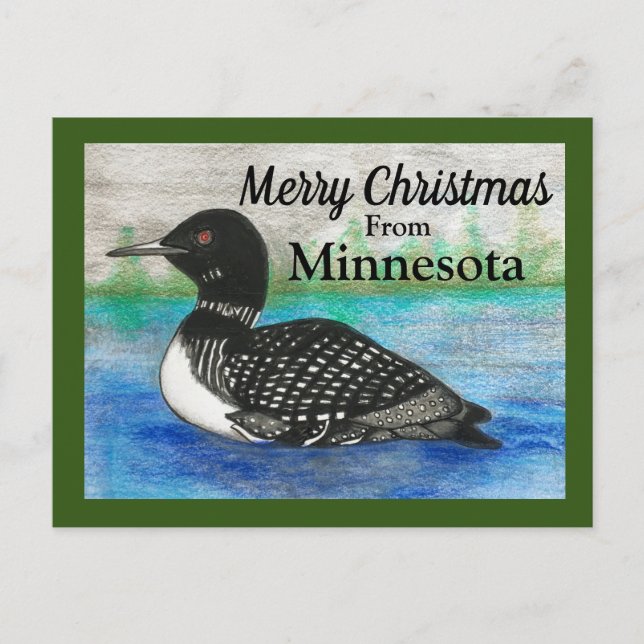 Loon State Bird God jul från Minnesota Vykort (Framsida)