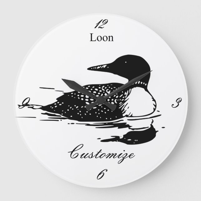 Loon Swimming Bird Art Thunder_Cove Stor Klocka (Framsida)