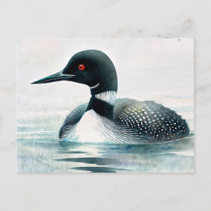 Loon Swimming Watercolor Art Vykort