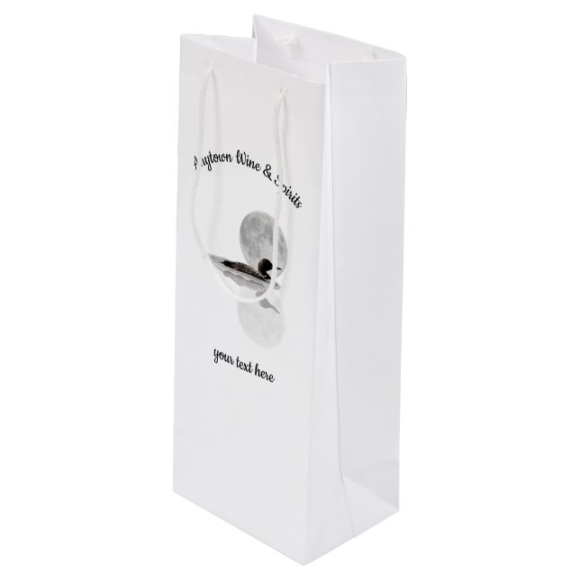 Loon Under Full Moon Wine Gift Bag (Framsidan Vinklad)