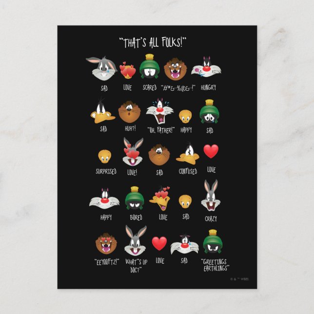 LOONEY TUNES™ Emoji Chart Vykort (Framsida)