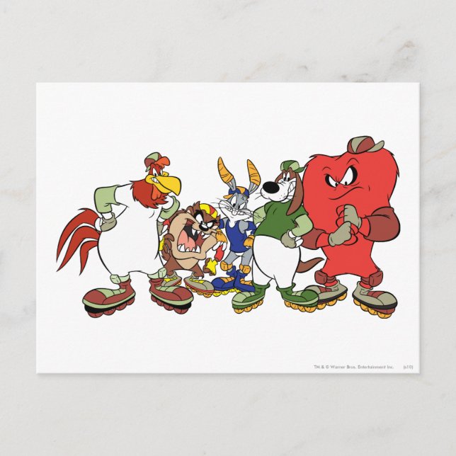 LOONEY TUNES™ Group Rollerblade Bild Vykort (Framsida)