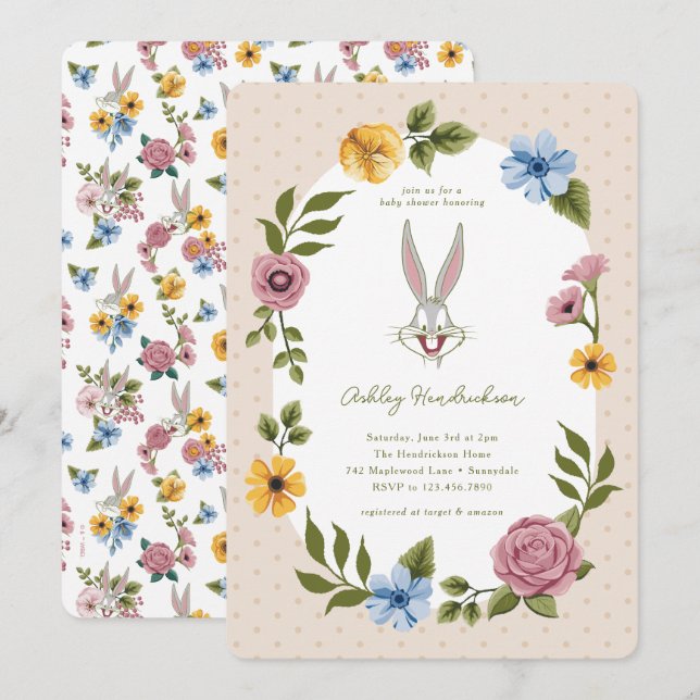 LOONEY TUNES™ | KRYP BUNNY™ Blommigt Baby Shower Inbjudningar (Fram/baksida)